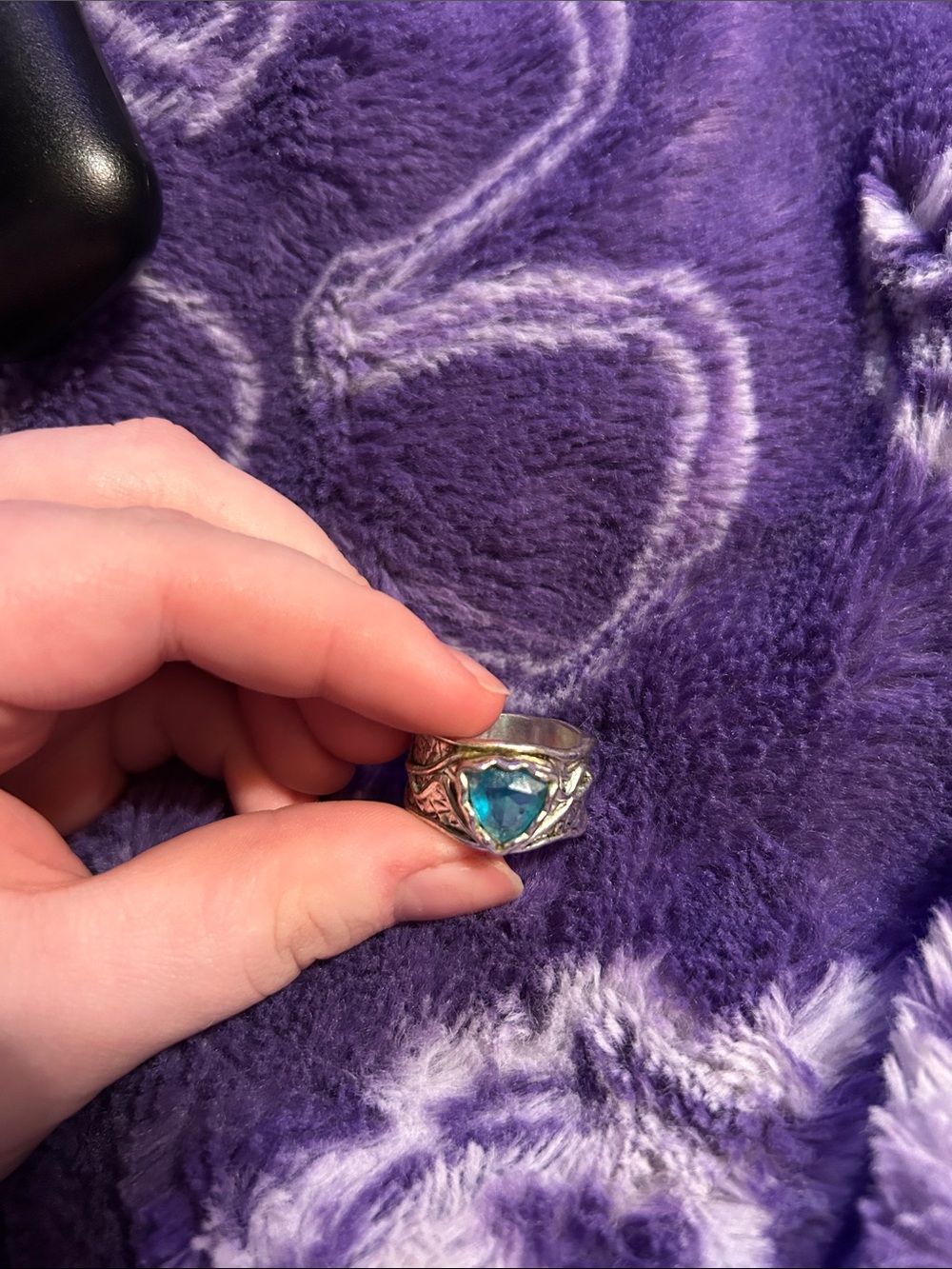 Sterling-Style Silver Ring with Blue Heart Gem